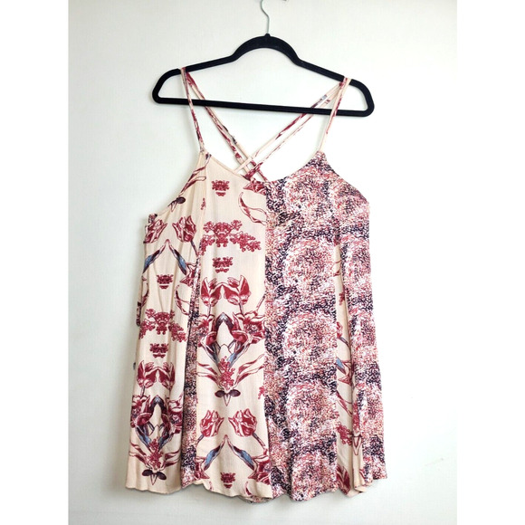 Free People Romper Womens Small Trapeze Bohemian Rayon Strappy Back Lace Up Side - Picture 2 of 12